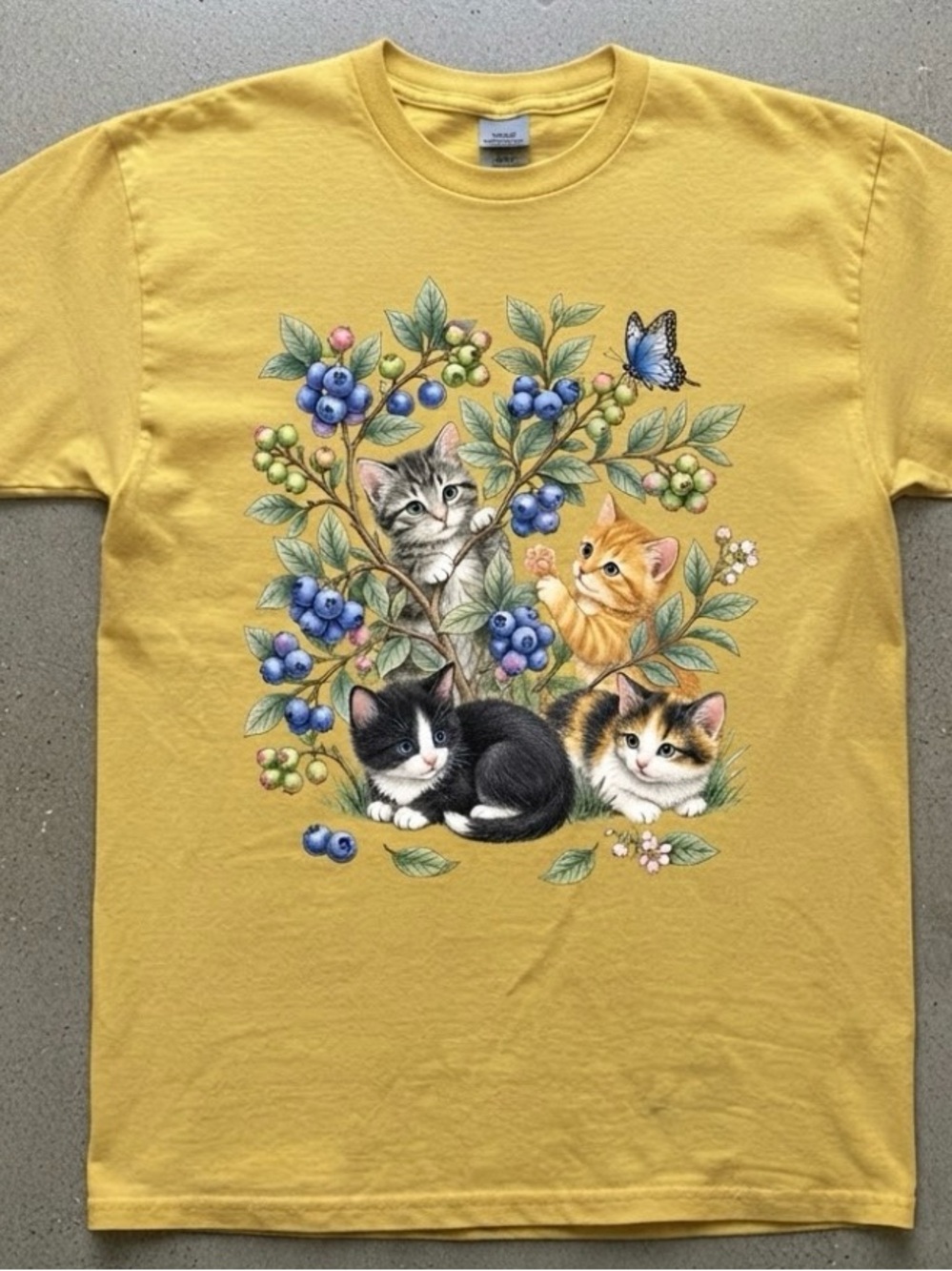 Kittens and Blueberries Botanical Cottagecore T-Shirt